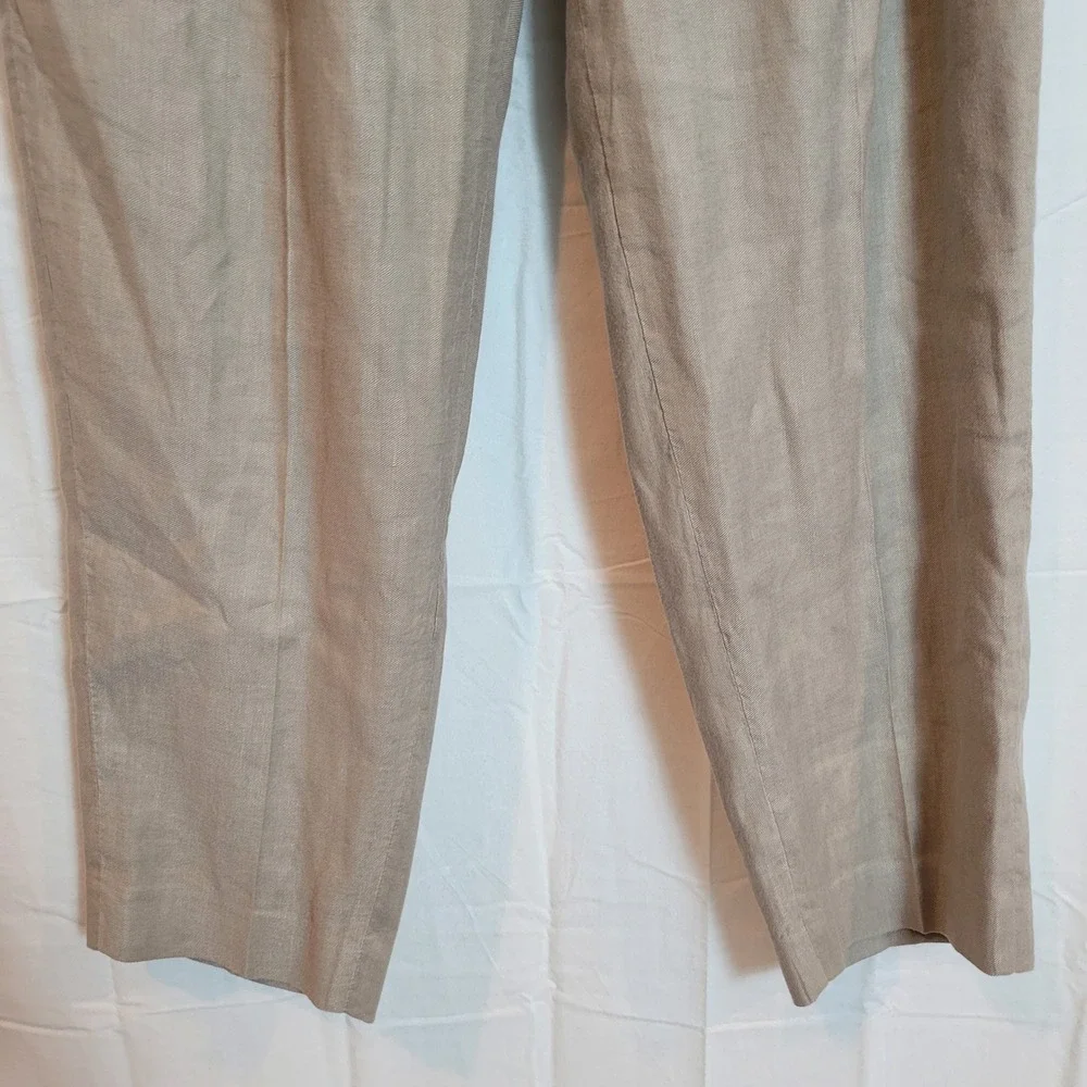 Babaton Women's‎ Beige Linen Blend Pleated Trousers Pull On Pants Coastal Size 6